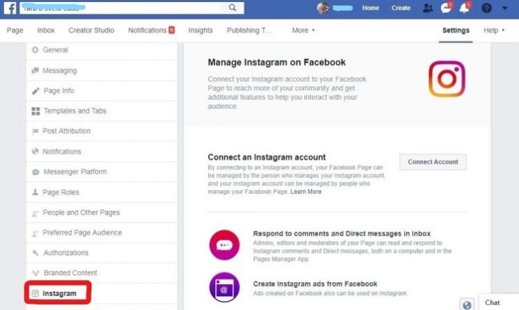 Povezivacnje Facebook stranice sa Instagramom preko Facebooka
