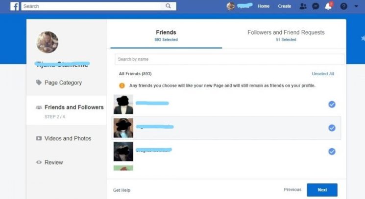 treci korak pretvaranja Facebook profila u stranicu 